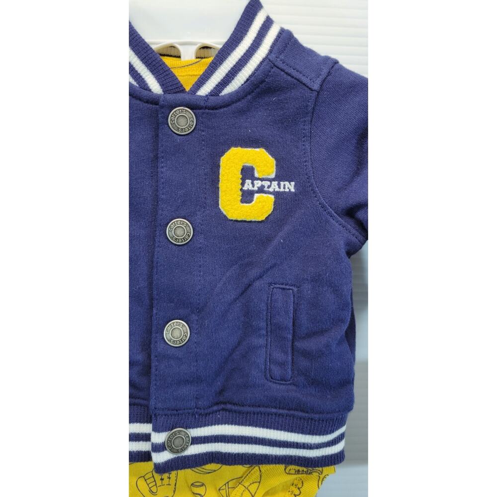 N) Carter's Baby 3-Piece Newborn Sports Captain Little Blue Varsity Jacket Set - Picture 7 of 7